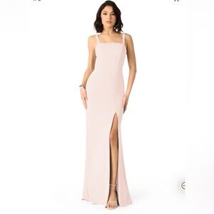 AZAZIE GIANETTA Blushing Pink Mermaid Side Slit Stretch Crepe Dress
